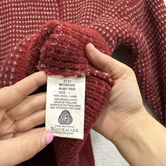 Woolrich Sweater Womens Large Ruby Red 100% Wool Full Zip Knit Cardigan Jacket - Picture 5 of 8